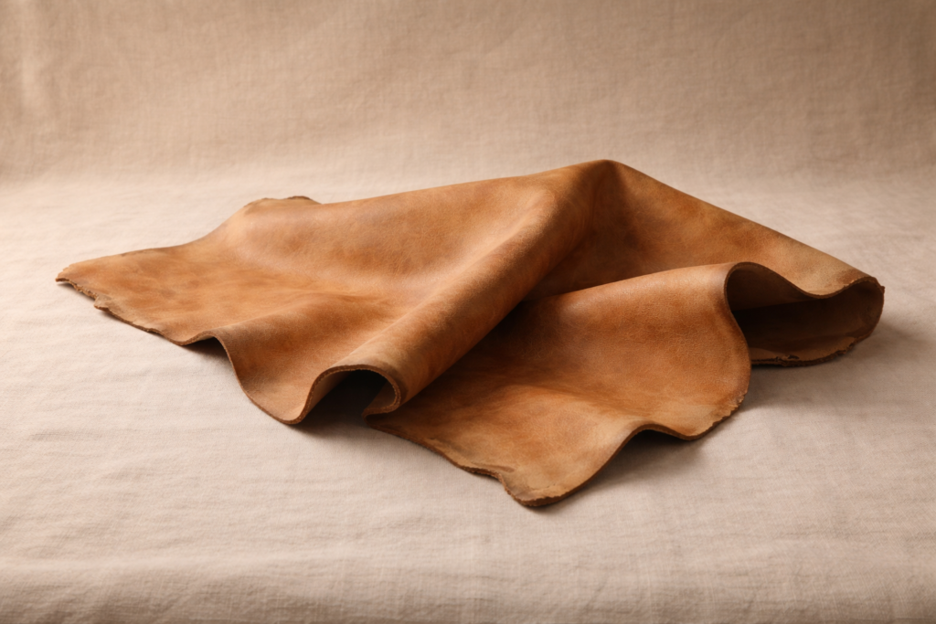 photo_5_vegetable_tanned_leather_editorial_still_life_loose_folded_natural_patina_pale_linen_backdrop_warm_ambient_light_quiet_luxury_landscape