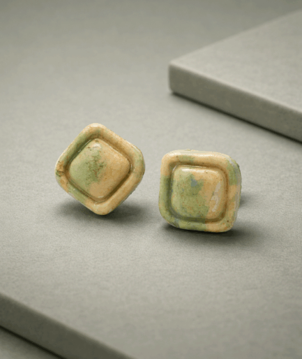 moss_green_sand_studs_isara_pure_form_square_clay_earrings