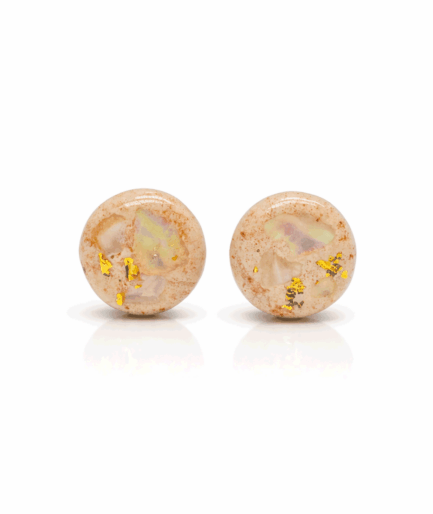 handmade_ceramic_round_earrings_beige_gold_iridescent_camino_inspired_jewelry