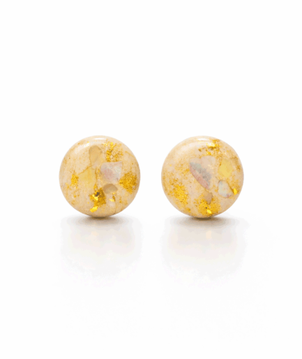 handmade_ceramic_round_earrings_warm_beige_gold_texture_camino_inspired_jewelry
