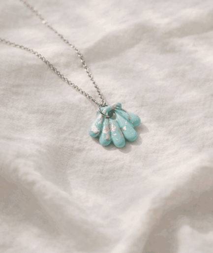 handmade_ceramic_shell_pendant_mint_green_silver_texture_camino_inspired_necklace