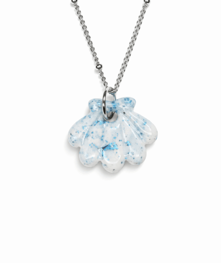 handmade_ceramic_shell_pendant_white_blue_speckled_glossy_camino_inspired_necklace